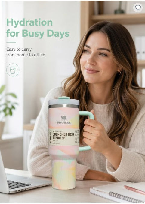 Stanley Quencher H2.0 40 oz (1.18L) – Vacuum Insulated Stainless Steel Travel Mug with Handle & Lid | – Pastel Marble Design