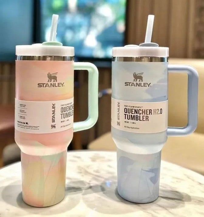 Stanley Quencher H2.0 40 oz (1.18L) – Vacuum Insulated Stainless Steel Travel Mug with Handle & Lid | – Pastel Marble Design