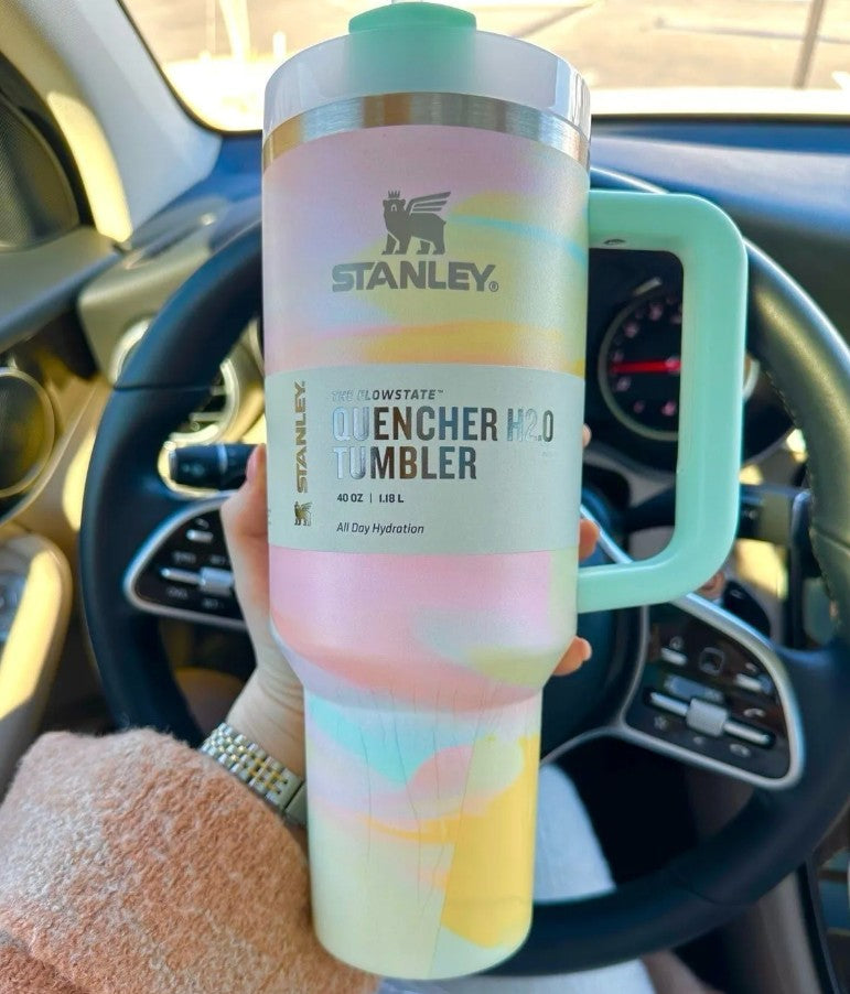 Stanley Quencher H2.0 40 oz (1.18L) – Vacuum Insulated Stainless Steel Travel Mug with Handle & Lid | – Pastel Marble Design