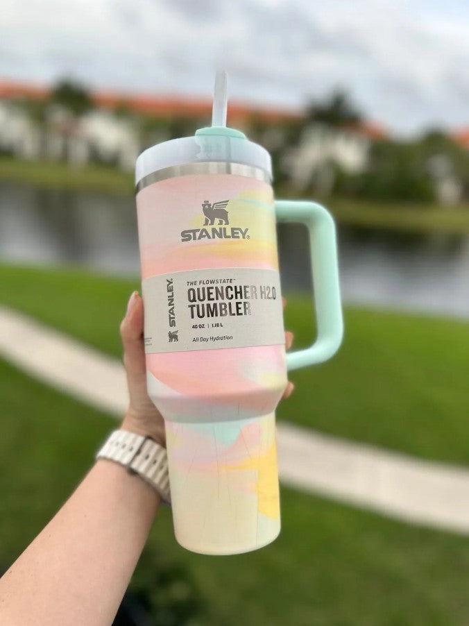 Stanley Quencher H2.0 40 oz (1.18L) – Vacuum Insulated Stainless Steel Travel Mug with Handle & Lid | – Pastel Marble Design