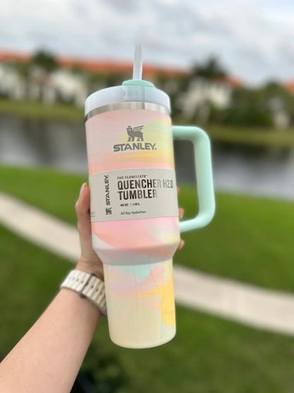 Stanley Quencher H2.0 40 oz (1.18L) – Vacuum Insulated Stainless Steel Travel Mug with Handle & Lid | – Pastel Marble Design