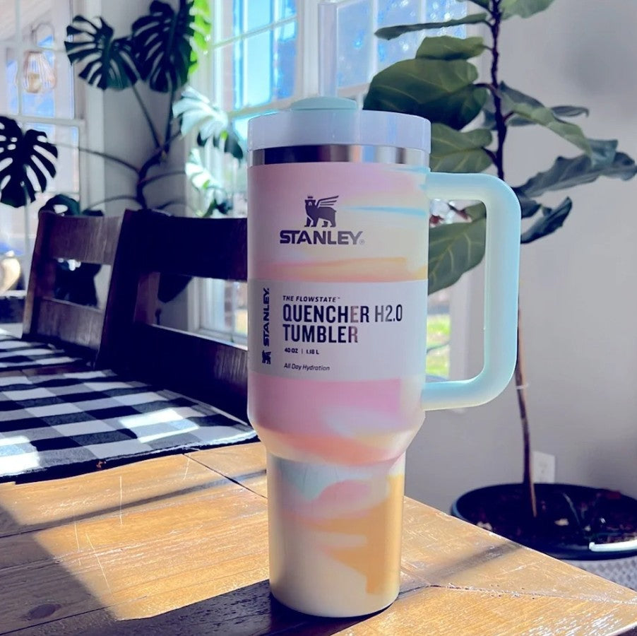 Stanley Quencher H2.0 40 oz (1.18L) – Vacuum Insulated Stainless Steel Travel Mug with Handle & Lid | – Pastel Marble Design