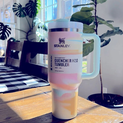 Stanley Quencher H2.0 40 oz (1.18L) – Vacuum Insulated Stainless Steel Travel Mug with Handle & Lid | – Pastel Marble Design