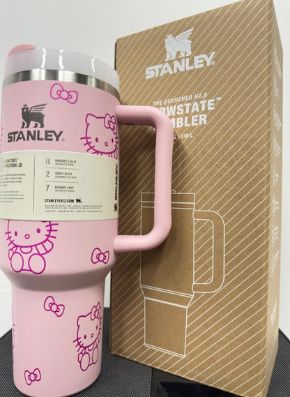 Stanley x Hello Kitty Quencher H2.0 40 oz (1.18L) Insulated Tumbler with Handle & Straw Lid – Pink Edition
