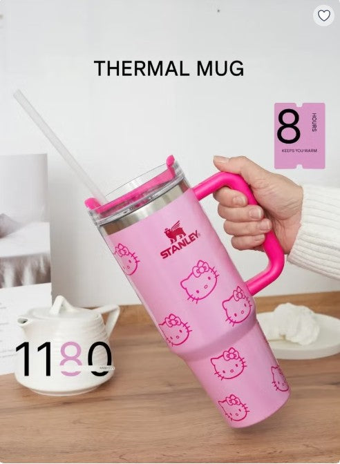 Stanley x Hello Kitty Quencher H2.0 40 oz (1.18L) Insulated Tumbler with Handle & Straw Lid – Pink Edition