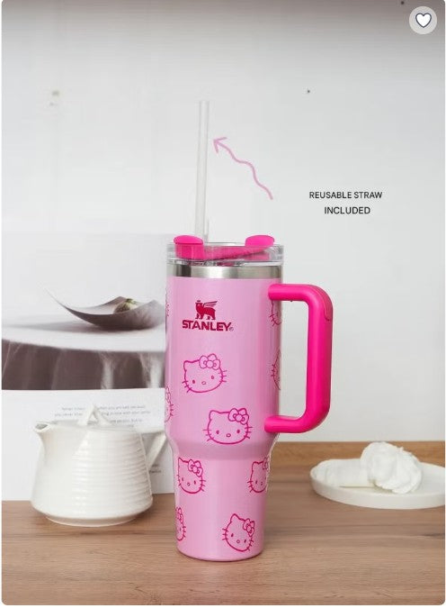 Stanley x Hello Kitty Quencher H2.0 40 oz (1.18L) Insulated Tumbler with Handle & Straw Lid – Pink Edition