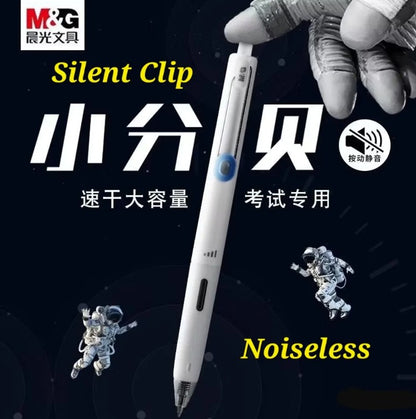 M&G Chenguang Silent Click Gel Pen 0.5mm – Noiseless Retractable Blue Ink Pen with Soft Grip for School, Office & Exams  - 1pcs- No:AGPJ9675
