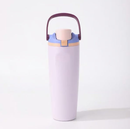 Thermos Flask with Straw, 900ml Stainless Steel Drinking Bottle with 2-in-1 Lid, Sports Bottle BPA-Free, Insulated Flask for Hot and Cold Beverages Water Bottle