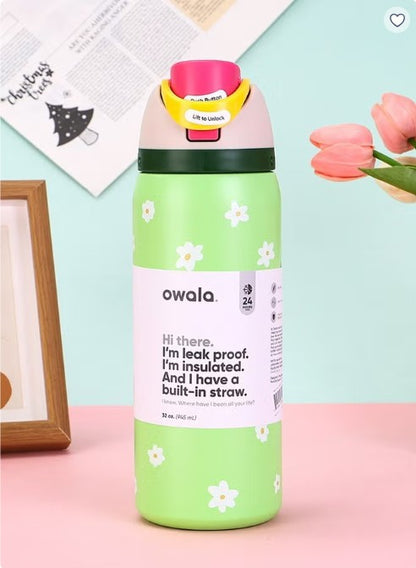 Owala FreeSip Insulated Stainless Steel Water Bottle with Built-In Straw, Leak-Proof Lid, 24 oz (710 ml), Assorted Printed Designs