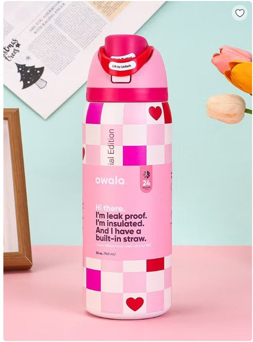 Owala FreeSip Insulated Stainless Steel Water Bottle with Built-In Straw, Leak-Proof Lid, 24 oz (710 ml), Assorted Printed Designs