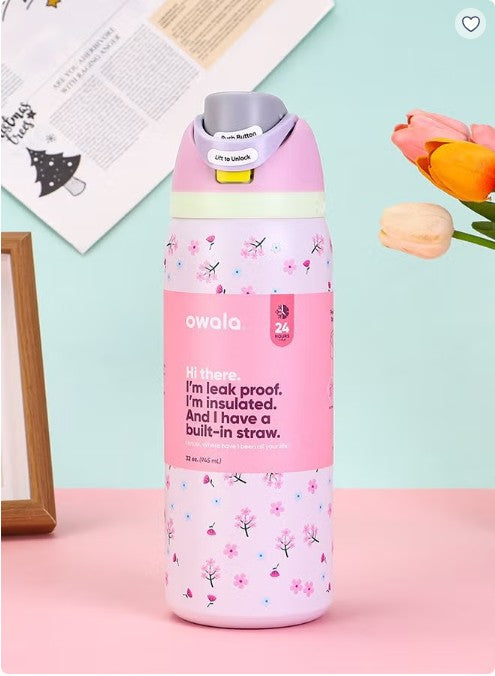 Owala FreeSip Insulated Stainless Steel Water Bottle with Built-In Straw, Leak-Proof Lid, 24 oz (710 ml), Assorted Printed Designs