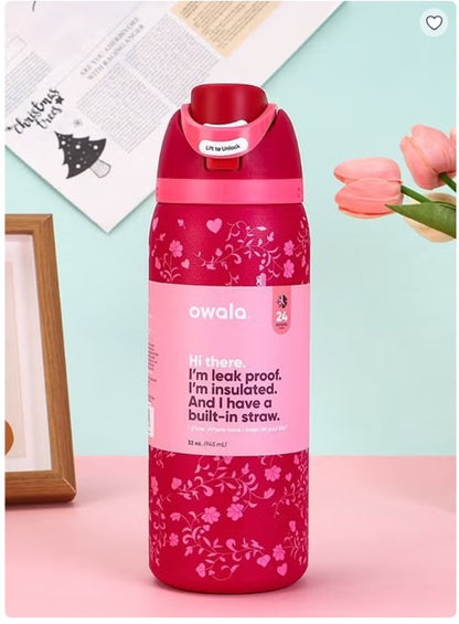 Owala FreeSip Insulated Stainless Steel Water Bottle with Built-In Straw, Leak-Proof Lid, 24 oz (710 ml), Assorted Printed Designs