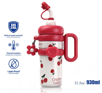 930ml 316 Stainless Steel Water Bottle, Keeps Drinks Cold for 24 Hours - 100% Leak-Proof, Suitable for Iced Tea, Coffee, Milk, Fits in a Bag