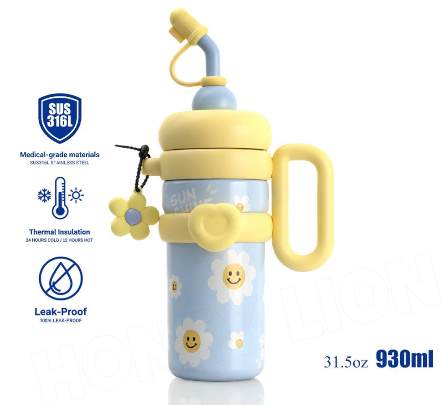 930ml 316 Stainless Steel Water Bottle, Keeps Drinks Cold for 24 Hours - 100% Leak-Proof, Suitable for Iced Tea, Coffee, Milk, Fits in a Bag
