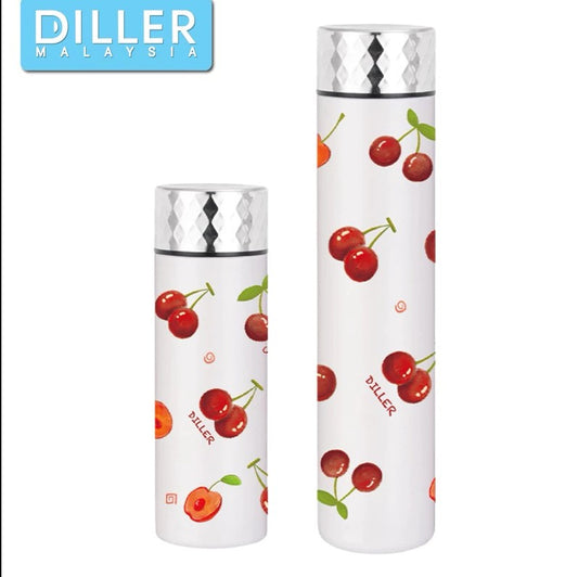 Diller Vacuum Insulated Stainless Steel Water Bottle – Cherry Design, Leakproof Thermal Flask for Hot & Cold Drinks (150ml/ 210ml)