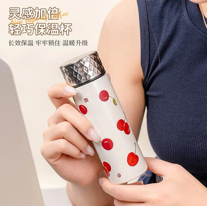 Diller Vacuum Insulated Stainless Steel Water Bottle – Cherry Design, Leakproof Thermal Flask for Hot & Cold Drinks (150ml/ 210ml)