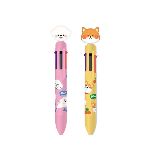 M&G Chenguang Puppy Party 6-Color Multicolor Ballpoint Pen 0.7mm – Cute Animal Design, Retractable Pen -1pcs - No:ABPU81R3