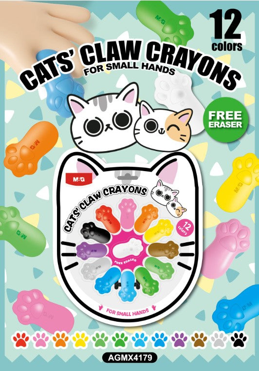 M&G Chenguang So Many Cats Claw Shaped Wax Crayon 12 Colors Bright and Safe Artistic Expression, SMC, Non-Toxic- No:AGMX4179