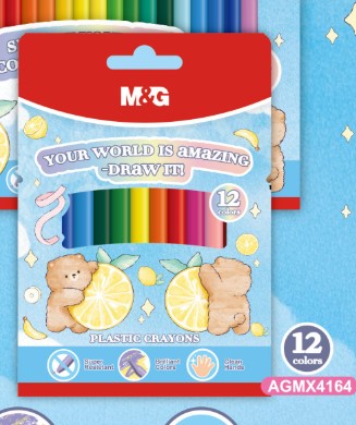 M&G Chenguang Plastic Crayons 12 Colors – Non-Toxic, Smooth Drawing Set for Kids & Artists - No:AGMX4164