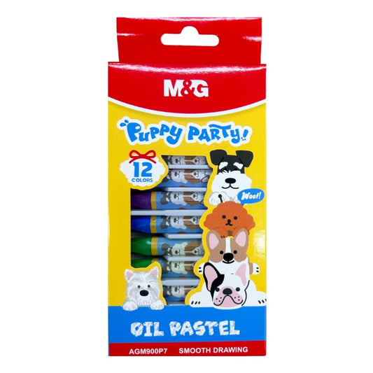 M&G Chenguang Puppy Party Oil Pastels – 12 Vibrant Colors, Smooth Drawing Crayons for Kids, School & Art Projects - No: AGM900P7