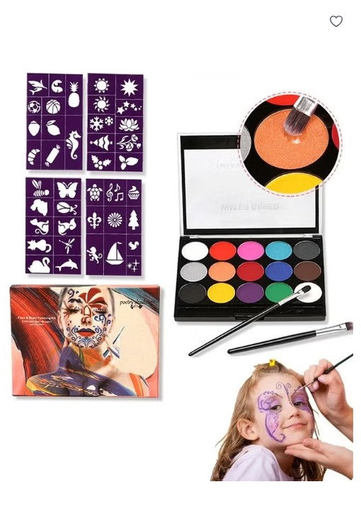 KeepSmiling Face & Body Paint Set – 15 Water-Based Colors with Brush | Non-Toxic Face Painting Kit - No: 1502