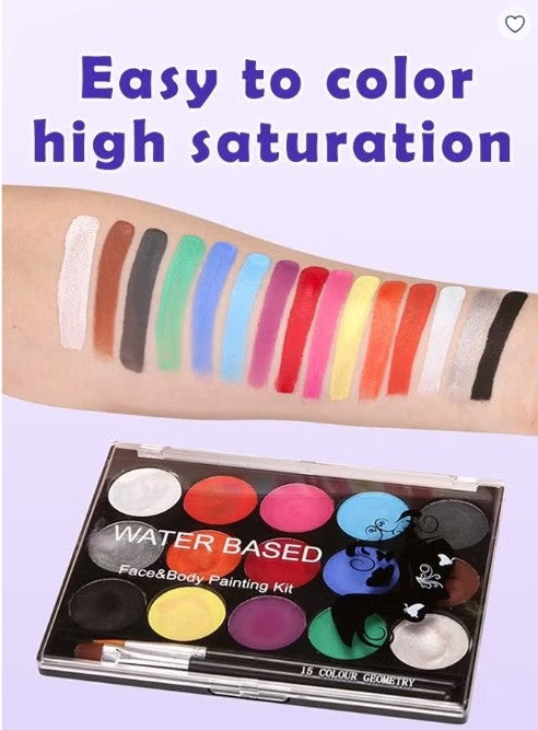 KeepSmiling Face & Body Paint Set – 15 Water-Based Colors with Brush | Non-Toxic Face Painting Kit - No: 1502