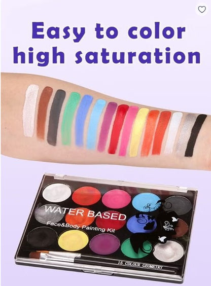 KeepSmiling Face & Body Paint Set – 15 Water-Based Colors with Brush | Non-Toxic Face Painting Kit - No: 1502