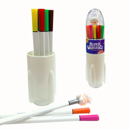 M&G Chenguang Super Washable Watercolor Pens in Rocket Case – 12 Colors – EN71-3 Certified – Safe & Easy to Wash - No:ACP901KT