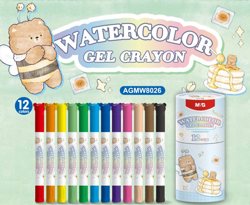 M&G Chenguang Watercolor Gel Crayons 12 Colors – Smooth Twist-Up Gel Crayons in Portable Storage Tube - No:AGMW8027