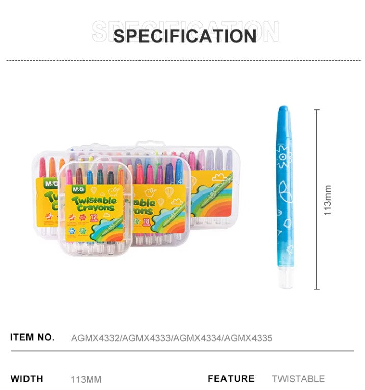 M&G Chenguang Twistable Crayons – 12 Colors Retractable Coloring Crayons in Portable Case for Kids - No:AGMX4343