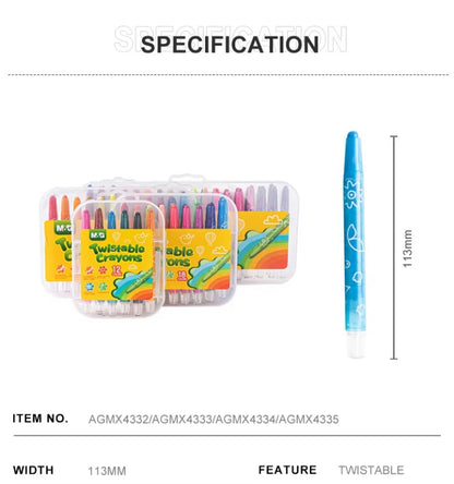 M&G Chenguang Twistable Crayons – 12 Colors Retractable Coloring Crayons in Portable Case for Kids - No:AGMX4343