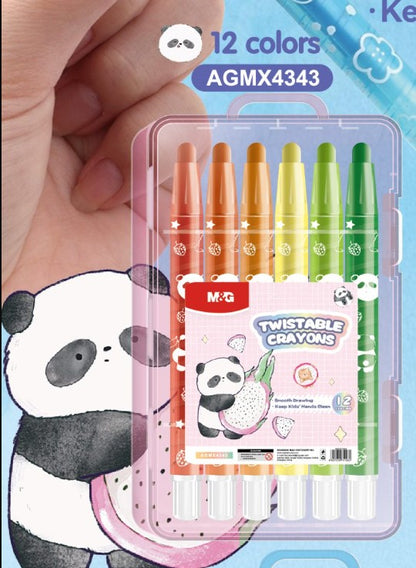 M&G Chenguang Twistable Crayons – 12 Colors Retractable Crayon Set in Storage Case for Kids - No: AGMX4343