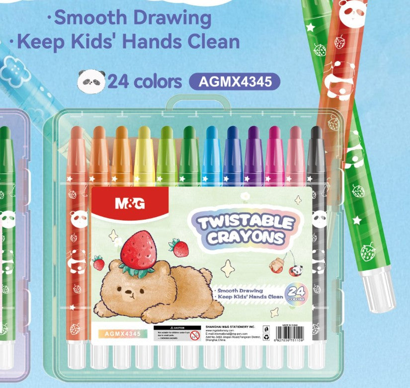 M&G Chenguang Twistable Crayons – 24 Colors Retractable Crayon Set in Storage Case for Kids  - No: AGMX4345