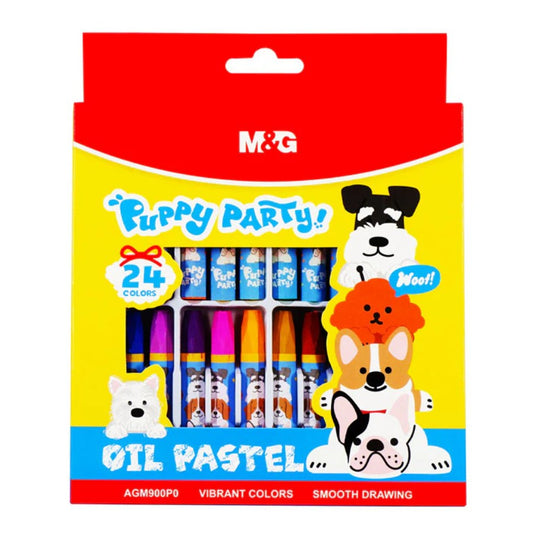 M&G Chenguang Puppy Party Oil Pastels – 24 Colors Soft Oil Pastel Set | Smooth Drawing & Vibrant Colors - No: AGM900P0
