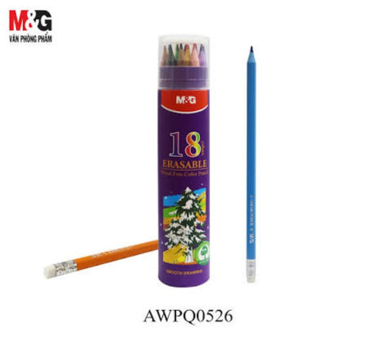 M&G Chenguang 18 Colors Erasable Wood-Free Colored Pencils – Pre-Sharpened Coloring Pencil Set in Portable Tube for Kids, Students & Artists - No: AWPQ0526