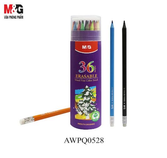 M&G Chenguang 36 Colors Erasable Wood-Free Colored Pencils – Pre-Sharpened Coloring Pencil Set in Portable Tube for Kids, Students & Artists - No: AWPQ0528