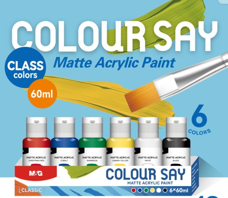 M&G Chenguang Colour Say Matte Acrylic Paint Set – 6 Classic Colors × 60ml | Rich Pigment | Fast Drying | Multi-Surface Acrylic Paint for Canvas, Wood, Paper & Crafts - No: APL976U1