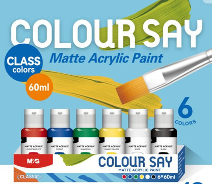 M&G Chenguang Colour Say Matte Acrylic Paint Set – 6 Classic Colors × 60ml | Rich Pigment | Fast Drying | Multi-Surface Acrylic Paint for Canvas, Wood, Paper & Crafts - No: APL976U1