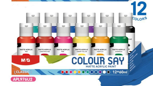 M&G Chenguang Colour Say Matte Acrylic Paint Set – 12 Classic Colors × 60ml | Rich Pigment | Fast Drying | Multi-Surface Acrylic Paint for Canvas, Wood, Paper & Crafts - No: APL976U12