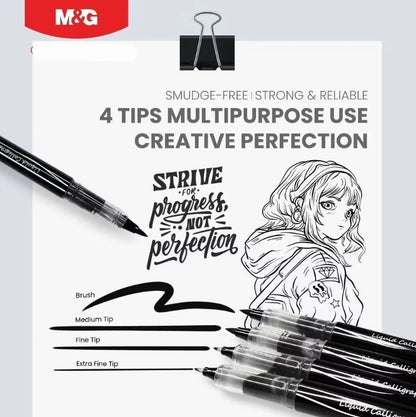 M&G  Chenguang Liquid Calligraphy Brush Pen – Black Waterproof Ink | Flexible Japanese Brush Tip | Hand Lettering, Calligraphy & Illustration - No: ARPM3174