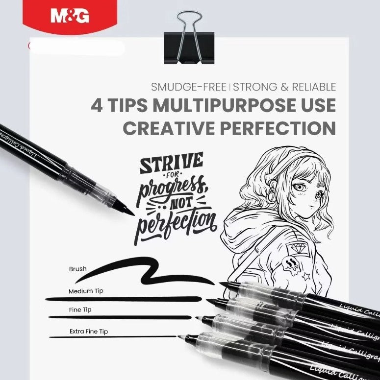 M&G Chenguang Extra Fine Brush Pen – Waterproof Liquid Calligraphy Pen with Japanese Nib | Black - No: ARPM3171