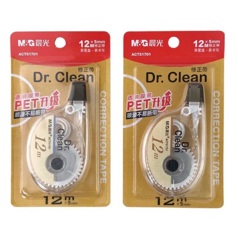 M&G Chenguang Dr. Clean Correction Tape – 12m x 5mm PET Correction Tape, Instant Dry, Smooth & Precise - 1pcs - No: ACT51701