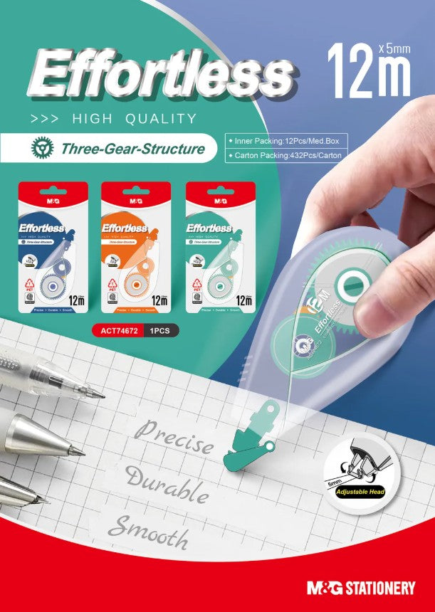 M&G Chenguang Correction Tape Effortless Series 12meter Correction Tape, Long-Lasting, Smooth & Instant Dry - 1pcs - No: ACT74672