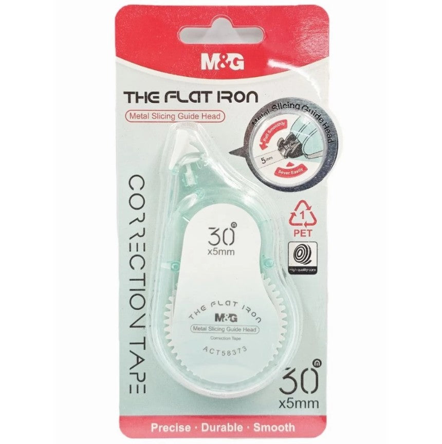 M&G Chenguang Flat Iron Correction Tape 30m x 5mm – PET Instant Dry Correction Tape with Metal Guide Head, Smooth & Precise - 1pcs - No:ACT58373