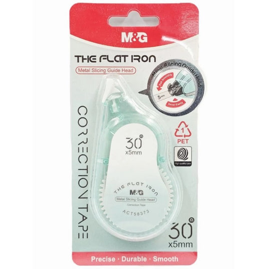 M&G Chenguang Flat Iron Correction Tape 30m x 5mm – PET Instant Dry Correction Tape with Metal Guide Head, Smooth & Precise - 1pcs - No:ACT58373