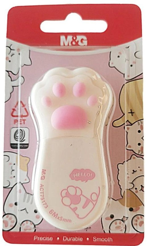 M&G Chenguang Cute Cat Paw Correction Tape 6m x 5mm – PET Instant Dry Correction Tape, Kawaii Paw Design Pink/Grey, - 1pcs  - No: ACT75173