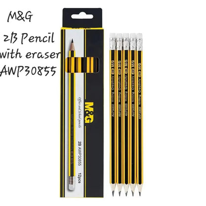 M&G Chenguang 2B Wooden Pencils with Eraser – Premium Hexagonal Graphite Pencils, Break-Resistant, High Erasability, Pack of 12 - No: AWP30855