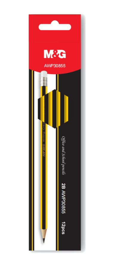 M&G Chenguang 2B Wooden Pencils with Eraser – Premium Hexagonal Graphite Pencils, Break-Resistant, High Erasability, Pack of 12 - No: AWP30855