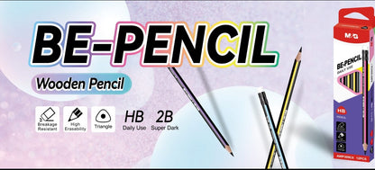 M&G Chenguang BE-PENCIL HB Wooden Pencils With Eraser – Triangular Grip, Break-Resistant, High Erasability, Pack of 12 - No: AWP309C6