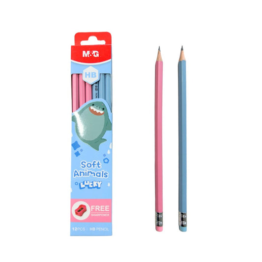 M&G Chenguang Soft Animals Lucky HB Wooden Pencils with Free Sharpener – 12-Pack, Break-Resistant, Easy to Sharpen, School & Office Use - No: AWP308G1